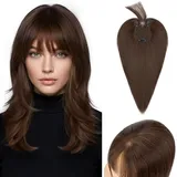 S-noilite Haar Toppers für Frauen mit dünnem Haar - Toupets mit Pony 40g Oberkopf Flauschiger Glatter Hair Topper 35cm - #2 Dunkelbraun