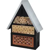 Dehner Natura Insektenhotel Fabiola, ca. 37 x 50 x 14 cm, aus FSC®-zertifiziertem Kiefernholz / Metall / Blech / Naturmaterial, schwarz / natur