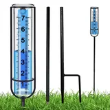 Riisoyu Regenmesser für den Außenbereich, Regenmesser im Freien mit Erdspieß Frostsicher und große klare Zahlen Verstellbare Regenmessgerät für Garten Regenmesswerkzeug für Garten Rasen Bauernhöfe