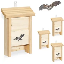 Relaxdays Fledermauskasten, 4er Set, Unterschlupf für Fledermäuse, unbehandeltes Holz, HBT: 25 x 18 x 6 cm, Natur