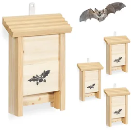 Relaxdays Fledermauskasten, 4er Set, Unterschlupf für Fledermäuse, unbehandeltes Holz, HBT: 25 x 18 x 6 cm, Natur