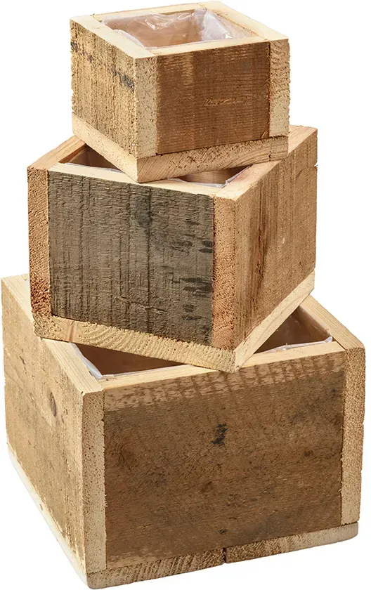 Pflanzkasten Holz S/3 11x11x8/15x15x12 20x20x15cm  - natur