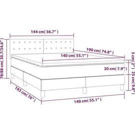vidaXL Boxspringbett mit Matratze & LED Dunkelgrau 140x190 cm Samt