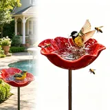 Blumen Gartenstecker Vogeltränke,Vogeltränke Blume,15 x 60 cm Bienentränke Keramik für Garten Rasen Patio Landschaft Dekor (1 Stück)