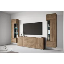 OTTO home Wohnwand OTTO HOME "KENIA", braun (eiche lefkas), B:270cm H:161cm T:34cm, Holzwerkstoff, Kastenmöbel-Sets, Wohnwand, Vitrinen mit Eckverglasung, hängend und stehend montierbar
