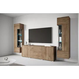 OTTO home Wohnwand OTTO HOME "KENIA", braun (eiche lefkas), B:270cm H:161cm T:34cm, Holzwerkstoff, Kastenmöbel-Sets, Wohnwand, Vitrinen mit Eckverglasung, hängend und stehend montierbar
