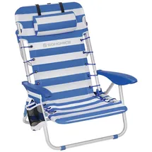 Songmics Strandstuhl mit Abnehmbarer Kopfstütze, 2er Set blau-weiß