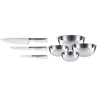 WMF Grand Gourmet Messerset 3teilig Made in Germany, 3 Messer geschmiedet & Schüssel-Set Gourmet für die Küche 4-teilig Edelstahl Cromargan Multifunktional als Rührschüssel