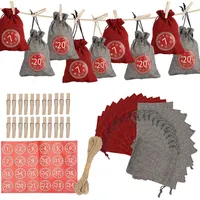 TolleTour Adventskalender zum Befüllen Weihnachten Säckchen Decor 24 Stoffbeutel(2 Farben) - Rot