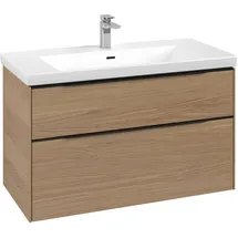Villeroy & Boch Waschbeckenunterschrank 2 Auszüge 97,3 x 57,9 x 47,8 cm Nordic Oak / Volcano Black