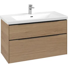 Villeroy & Boch Waschbeckenunterschrank 2 Auszüge 97,3 x 57,9 x 47,8 cm Nordic Oak / Volcano Black