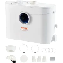 Vevor Hebeanlage, 700 W, 9600 l/h Durchfluss, 10 m Förderhöhe, Zerkleinerer-Abwasserpumpe mit 3 Wassereinlässen für Toilette, Keller, Küche, W...