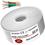 MAS Premium Feuchtraumkabel Stromkabel 5-170m Mantelleitung NYM-J 5x1,5, 2,5, 4, 6, 10 oder 16 Elektrokabel Ring für feste Verlegung (NYM-J 5x1,5 mm2, 10m)