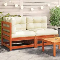 vidaXL Gartensofa mit Kissen 2-Sitzer Wachsbraun Massivholz Kiefer