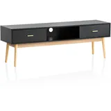 FineBuy Lowboard FineBuy TV Schrank 150 cm Schwarz Schubladen Fernsehkommode Eiche