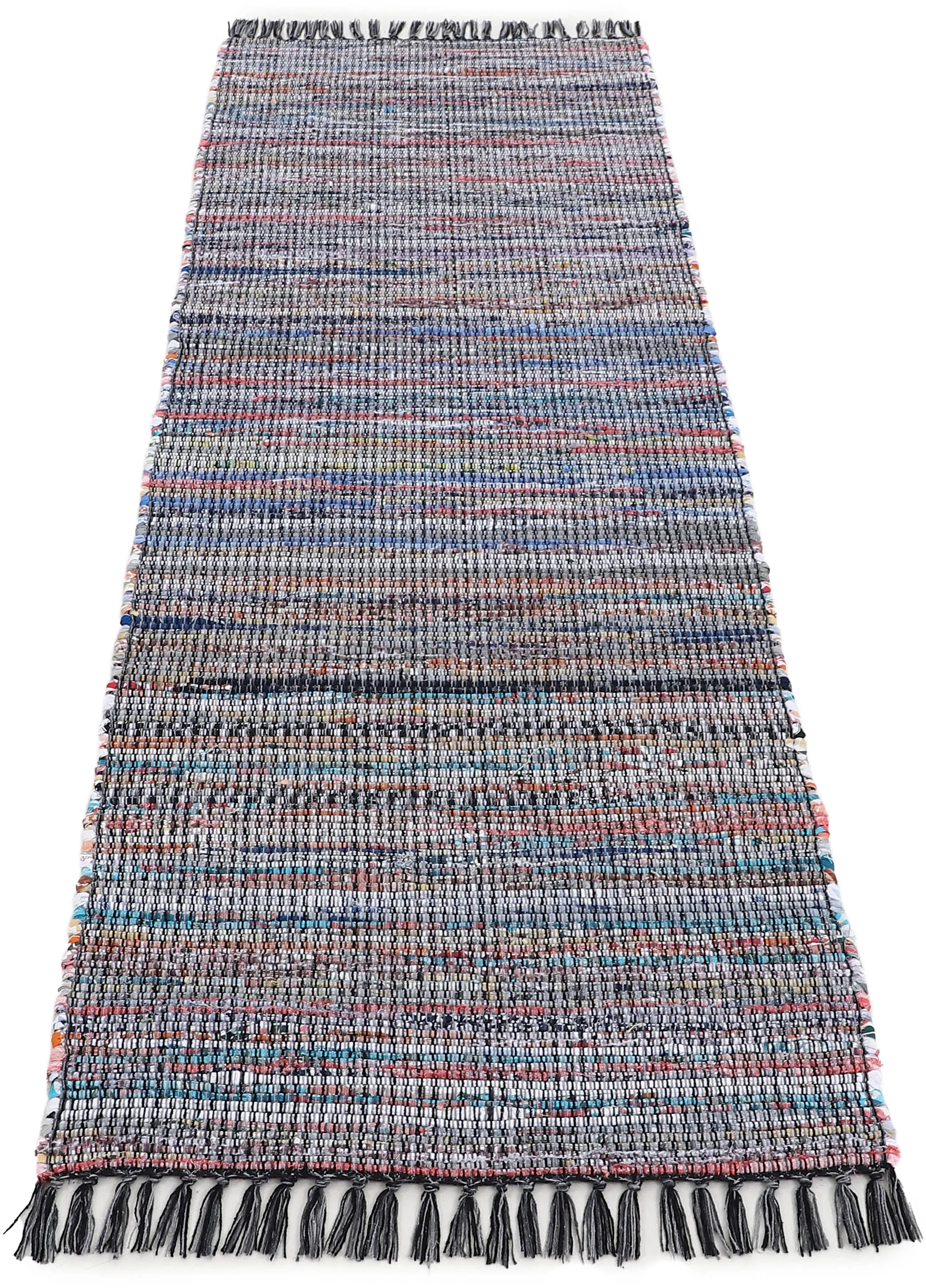 carpetfine Teppich »Kelim Chindi, Wendeteppich«, rechteckig, 6 mm Höhe, handgewebt, Fleckerlteppich mit Fransen, auch vielen in Läufergrößen carpetfine schwarz B: 75 cm   1 St.