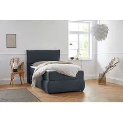 Boxspringbett ANDAS "Jenson", blau, B:128cm L:225cm, Struktur weich (85% Polyester/15% Nylon), Komplettbetten, Boxspringbett, in 4 Farben, 4 Breiten, 3 Matratzenarten in 2 Härtegraden, Topper