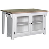 Casa Padrino Küchenbuffet Landhausstil Kücheninsel Weiß / Naturfarben 135 x 85 x H. 80 cm - Landhausstil Küchenschrank mit 2 Glastüren