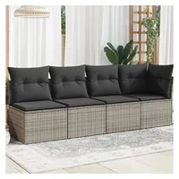 vidaXL Gartensofa mit Kissen 4-Sitzer Grau Poly Rattan