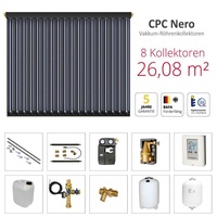 Solarbayer Komplettsolarpaket CPC NERO 8B Bruttogesamtfläche 26,08m2 Vakuumröhre