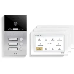 GVS - 3-Familienhaus IP Video Türsprechanlage AVS4460U - Mit 3x7 Zoll Monitor, App, HD-Kamera & Türöffner Funktion (RFID)