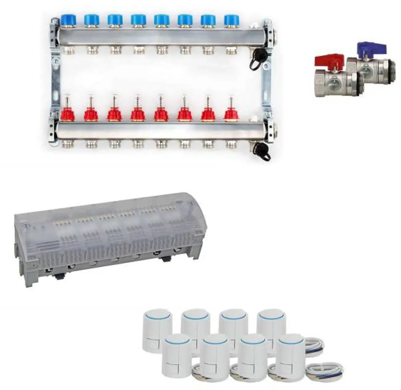 Heizkreisverteiler Komplettset PREMIUM für Fußbodenheizung 8 Heizkreise
