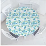 Abakuhaus Tischdecke Rundum-elastische Stofftischdecke, Nautisch Ozean-Shell Starfish blau 120 cm x 120 cm