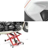 Set: Motorrad Hebebühne Midlift XL bis 500kg in rot ConStands mit Seiten-Tankpad Grip Pad M transp.