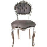Casa Padrino Barock Damen Stuhl Grau / Silber 40 x 44 x H. 83 cm - Handgefertigter Schminktisch Stuhl mit edlem Samtstoff - Möbel im Barockstil