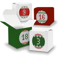 Adventskalender 24x Würfel 5cm DUNKELGRÜN WEIß DUNKELROT + Sticker V15 Z28 - Weiß