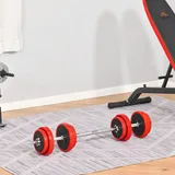 Hantelset 20 Kgs 2-in-1 Hanteln&langhanteln Verstellbar Gewichtheben Für Zuhause Fitness Muskel Rot+schwarz 21,5 X 21,5 X 3,8 Cm