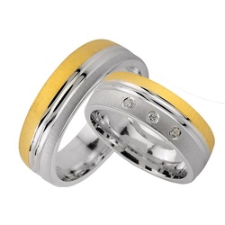 Trauringe123 Trauring Hochzeitsringe Verlobungsringe Trauringe Eheringe Partnerringe GOLD PLATIERT mit 3 Steiner J172 54