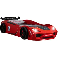 TRAUMMÖBEL Autobett TURBO V2 Rot Kinderbett im Rennwagen-Design mit Lattenrost