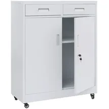 Mendler Aktenschrank HWC-O89, Stahlschrank Büroschrank, Rollen Türen Schubladen abschließbar Metall 116x90x40cm ~ weiß