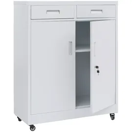 Mendler Aktenschrank HWC-O89, Stahlschrank Büroschrank, Rollen Türen Schubladen abschließbar Metall 116x90x40cm ~ weiß