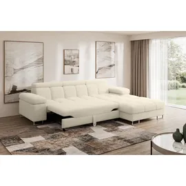altdecor Ecksofa Cord mit Schlaffunktion 2-Sitzer Creme