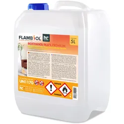 96x 5 L  Bioethanol 96,6% Premium für Ethanol-Brenner oder Kamine