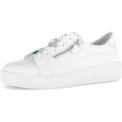 Plateausneaker GABOR, Damen, Gr. 41, weiß, Kalbsleder, unifarben, casual, Schuhe, Freizeitschuh, Halbschuh, Schnürer mit edlen Schmuck-Tiermotiven