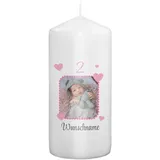 PhotoFancy® - Personalisierte Geburtstagskerze - Fotokerze mit eigenem Foto/Text bedrucken lassen - Kerze mit Geburtstags-Design: Herzen - 15 cm Höhe