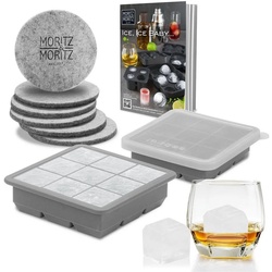 Moritz & Moritz Eiswürfelform Moritz & Moritz Kitchen – Eiswürfelform Eckig 9 Stück mit Deckel 2er, (2er Set 9-tlg), Silikonform mit Deckel für 18 Eiswürfel in Würfelform