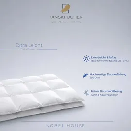 HANSKRUCHEN GmbH HANSKRUCHEN Nobel House Daunendecke 200x200 cm extra Leicht 90% Daunen waschbar Allergiker Sommerdecke atmungsaktiv Bettdecke weiß - Weiß