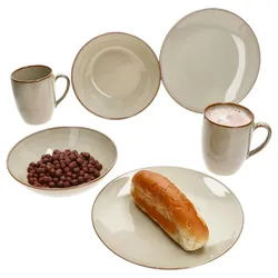 Ossia 6tlg Tearose sand Frühstücksset Steingut Teller Kaffee-Becher Müsli-Schale