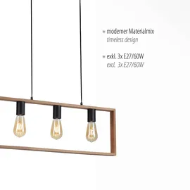 just light. Franky 3-flg. E27 69 x 120 cm rechteckig schwarz
