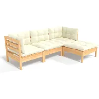 vidaXL 4-tlg Garten-Lounge-Set mit Creme Kissen Kiefernholz Modell 8