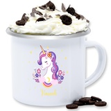 Emaille Tasse Blechtasse - Einhorn Unicorn - 300 ml - Weiß Silber - schulkind personalisierter becher tassen für kinder personalisierte name personlisierte mädchen und geschenke sachen eigenem