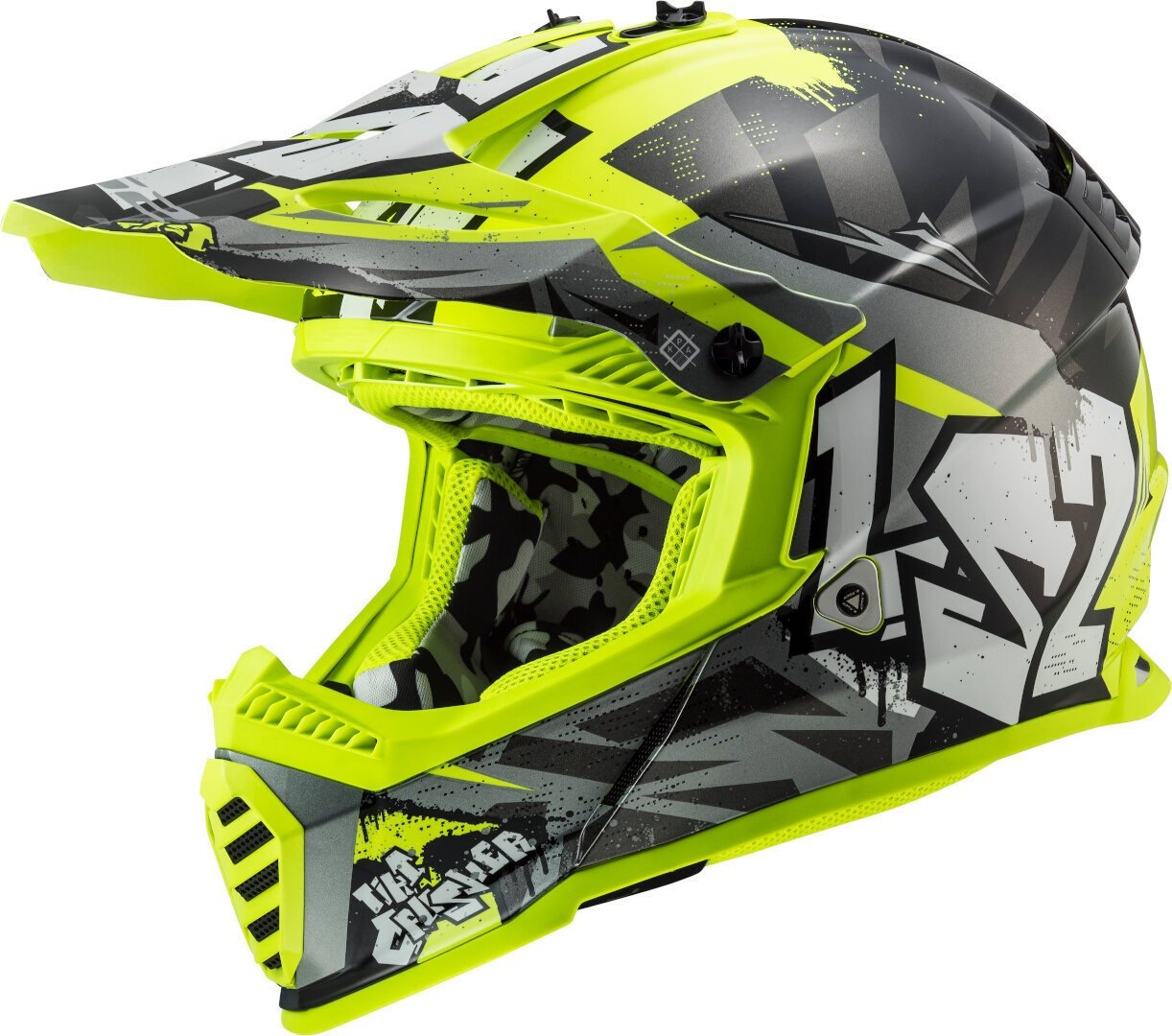 LS2 MX437 Fast Evo Crusher Motocross Helm, schwarz-gelb, Größe S für Männer