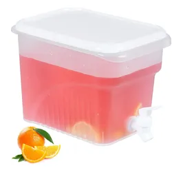 Relaxdays Getränkespender Kühlschrank, 4,8 Liter, Wasserspender mit Zapfhahn & Deckel, Kunststoff, transparent/weiß