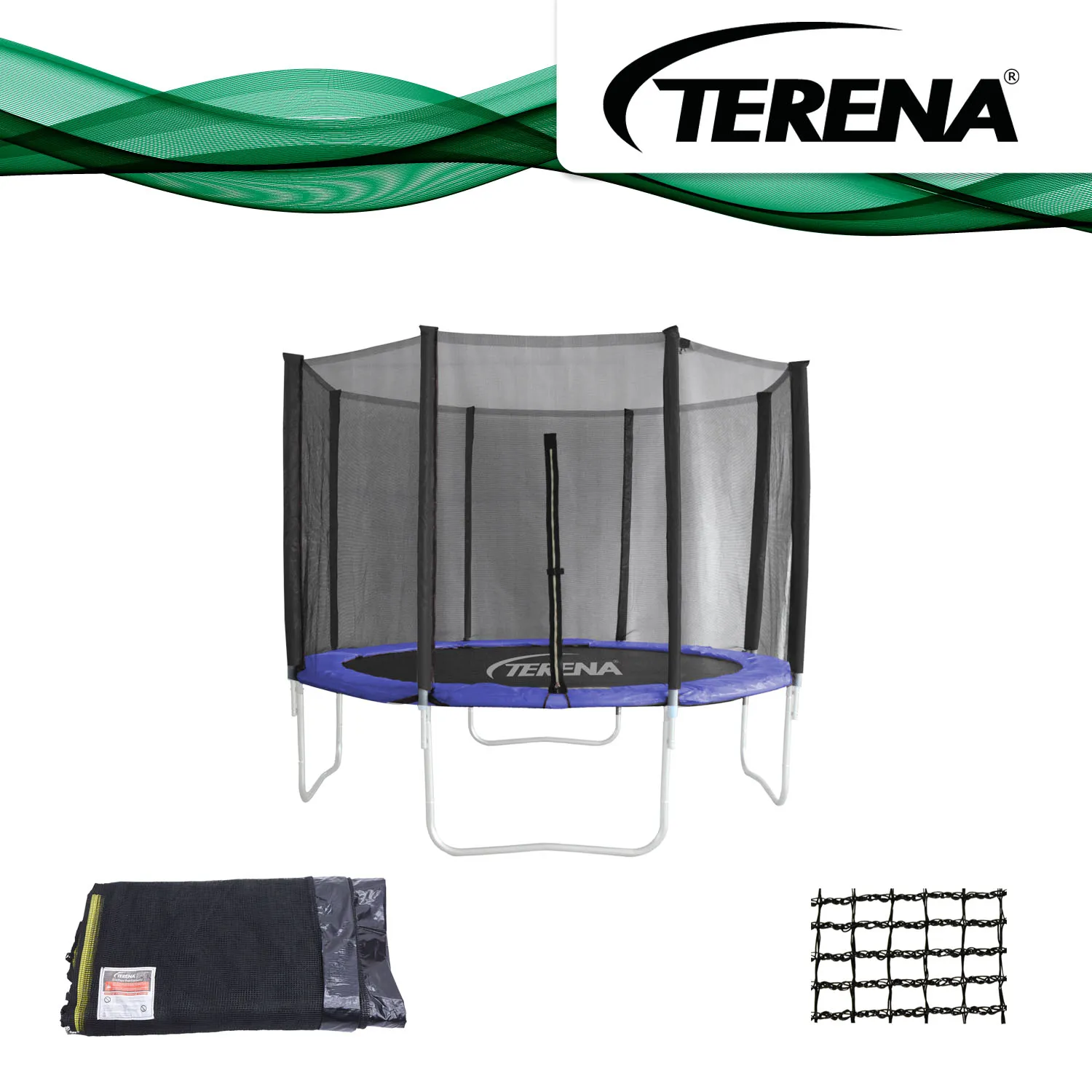 Terena® Premium Ersatznetz Sicherheitsnetz für Trampolin 305 cm mit 8 Stangen