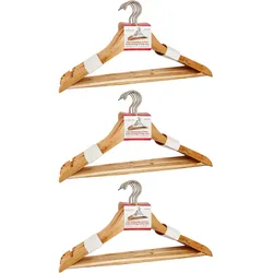 24 Holz Kleiderbügel mit Rockkerbe & Hosensteg - 3-in-1 Funktion für Hosen, Röcke & Jacken - Drehbarer Metallhaken - Tanne/Kiefer/Ahorn