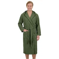 Laynenburg Herrenbademantel Bademantel Herren mit Kapuze aus 100% Baumwolle Frottee, mit Gürtel, aufgesetzten Taschen, Waden-lang für Spa, Sauna, M-XXXL grün XL